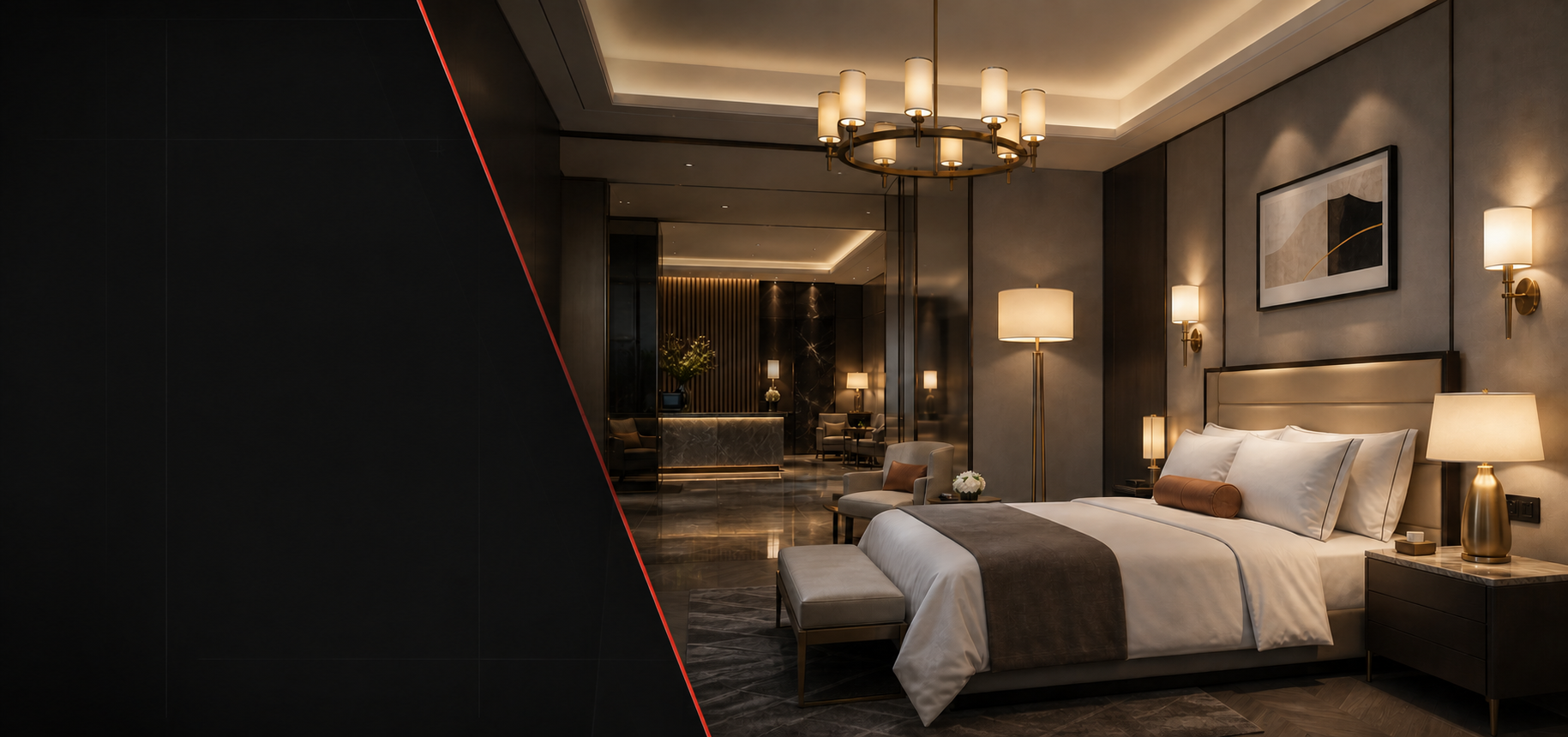 Warm hotel guest room lighting design concept